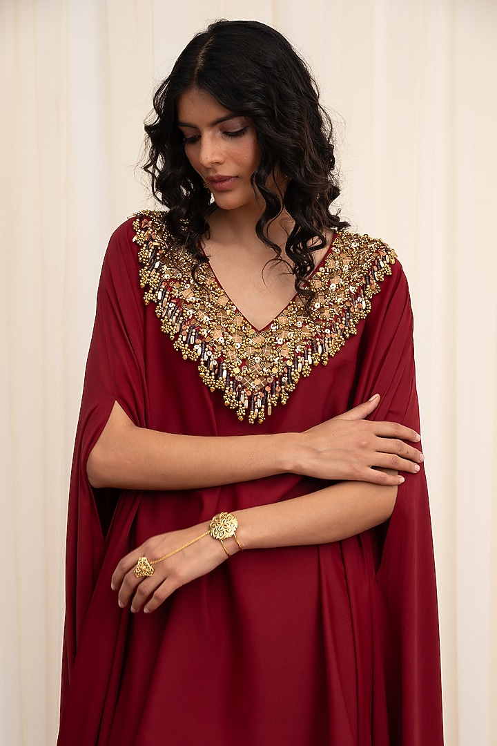 Maroon Crepe Party Wear Sharara Set by Rirasa at Pernia's Pop Up Shop