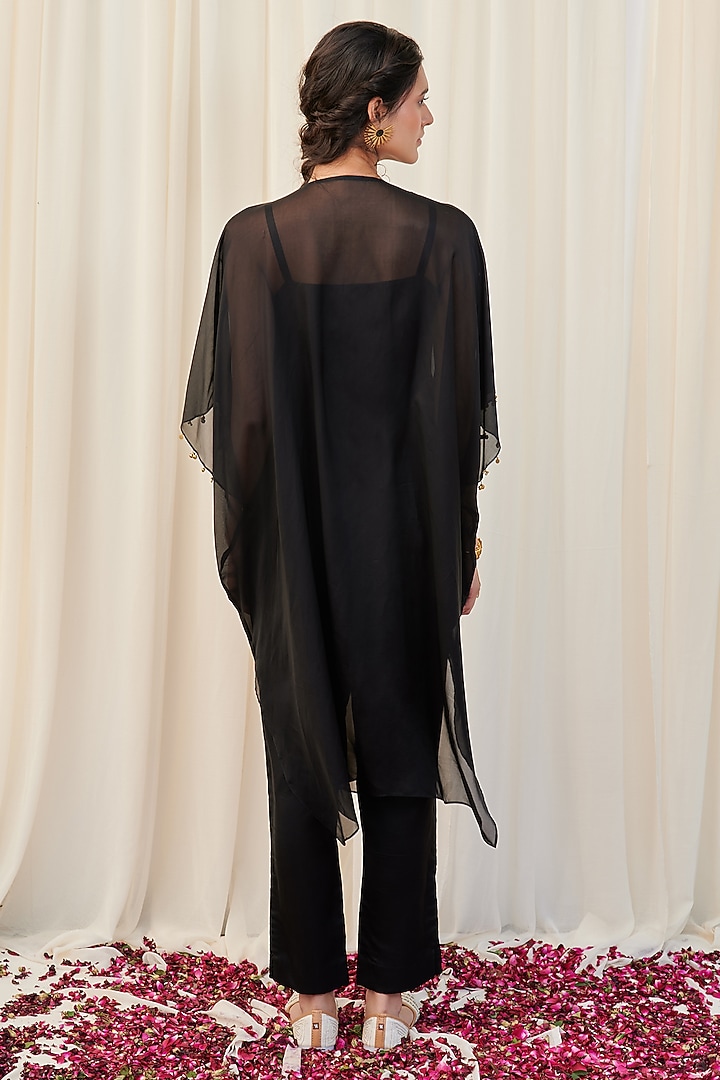 Black Silk Organza Hand Embroidered Kurta Set by Rirasa at Pernia's Pop Up Shop