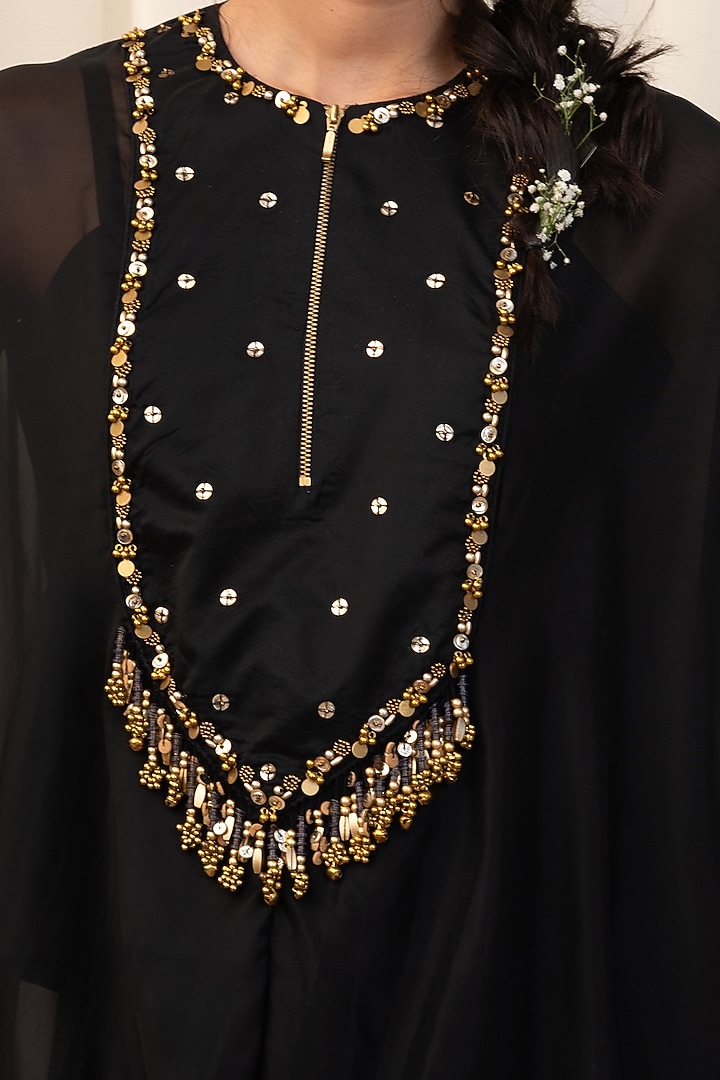 Black Silk Organza Hand Embroidered Kurta Set by Rirasa at Pernia's Pop Up Shop