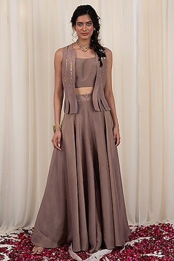 Beige Tissue Party Wear Sharara Set by Rirasa at Pernia's Pop Up Shop