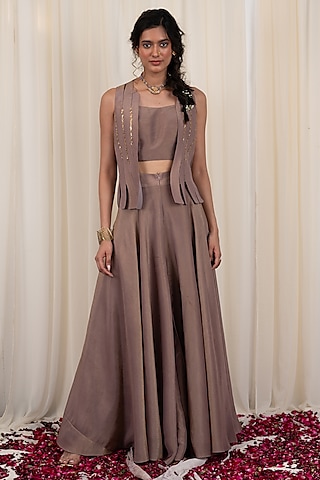 Beige Tissue Sharara Set by Rirasa