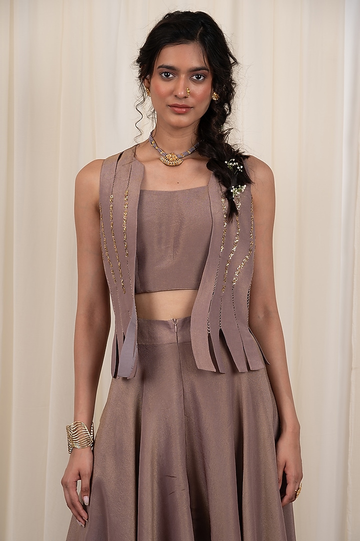 Beige Tissue Party Wear Sharara Set by Rirasa at Pernia's Pop Up Shop
