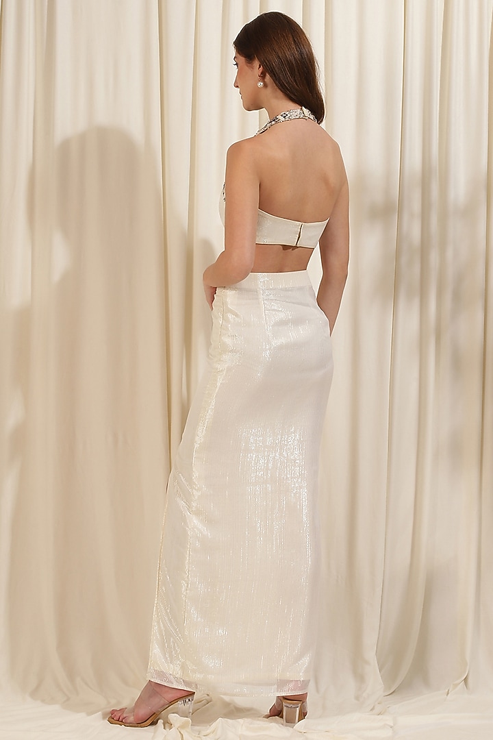 Ivory Lurex Georgette Skirt Set by Rirasa at Pernia's Pop Up Shop