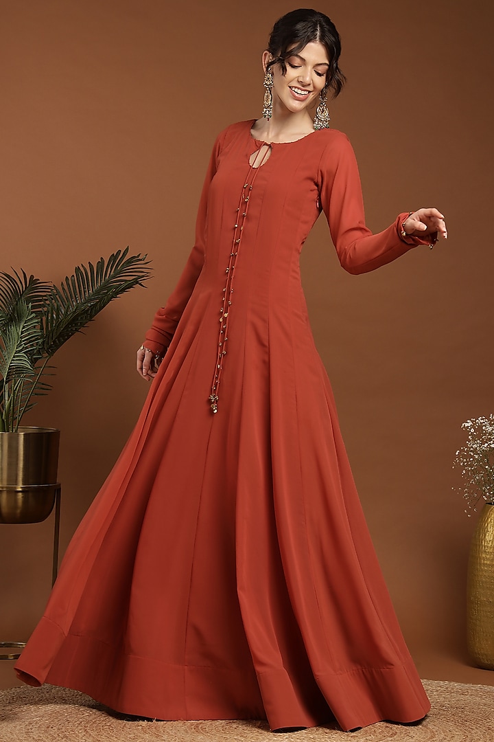Orange Georgette Party Wear Anarkali Set by Rirasa at Pernia's Pop Up Shop