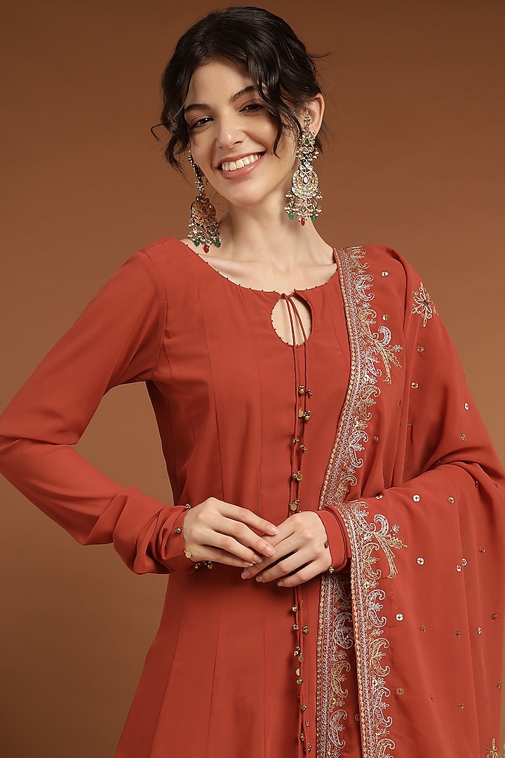 Orange Georgette Party Wear Anarkali Set by Rirasa at Pernia's Pop Up Shop
