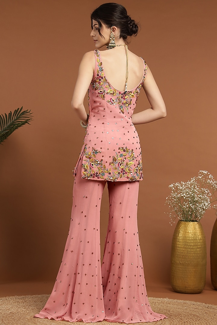 Patel Pink Georgette Hand Embroidered Wedding Sharara Set by Rirasa at Pernia's Pop Up Shop