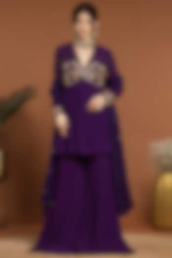 Purple Georgette Party Wear Sharara Set by Rirasa at Pernia's Pop Up Shop