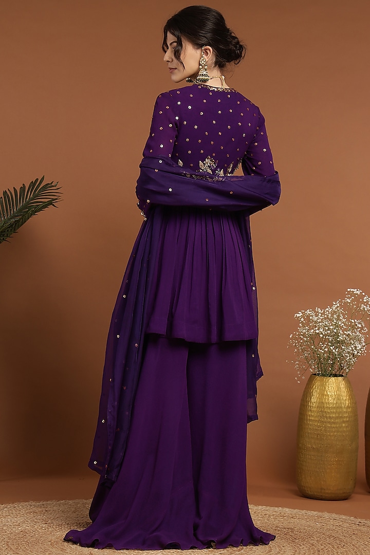 Purple Georgette Party Wear Sharara Set by Rirasa at Pernia's Pop Up Shop