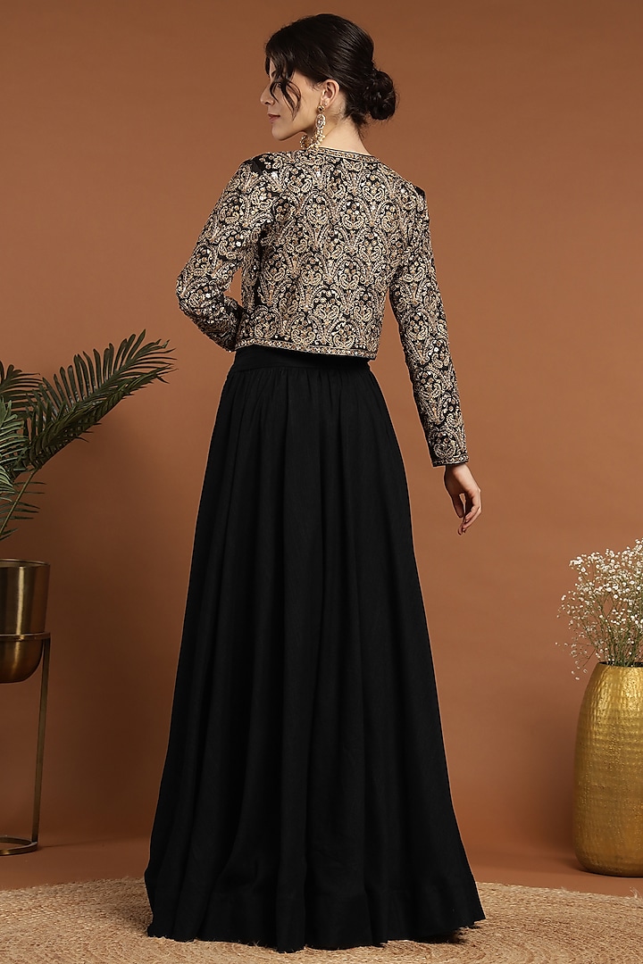 Black Silk Embroidered Jacket Set by Rirasa at Pernia's Pop Up Shop
