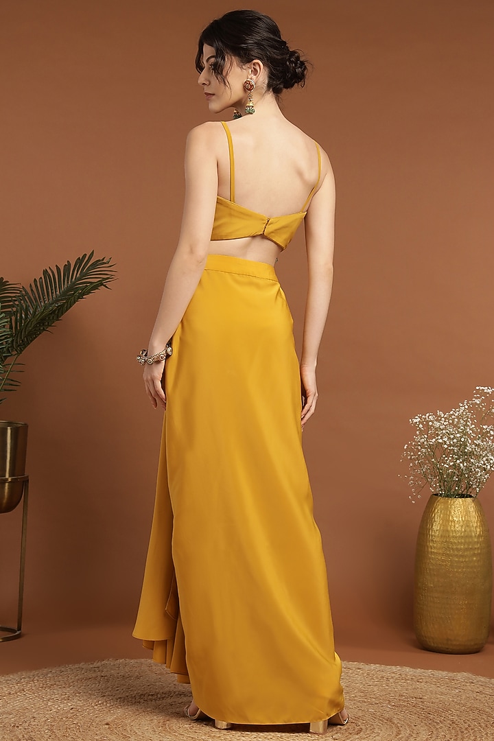 Yellow Organza & Crepe Embroidered Cape Set by Rirasa at Pernia's Pop Up Shop