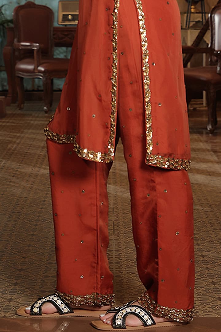 Orange Organza Hand Embroidered Kurta Set by Rirasa at Pernia's Pop Up Shop