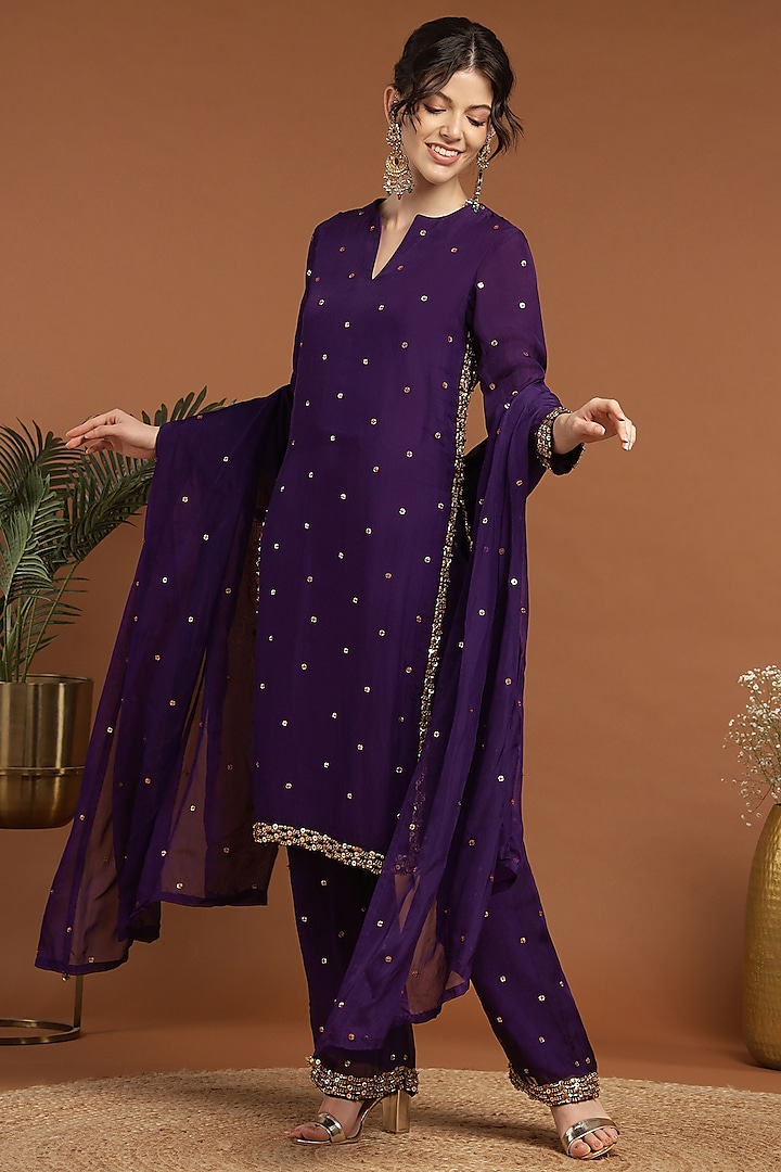 Purple Organza Embroidered Kurta Set by Rirasa at Pernia's Pop Up Shop