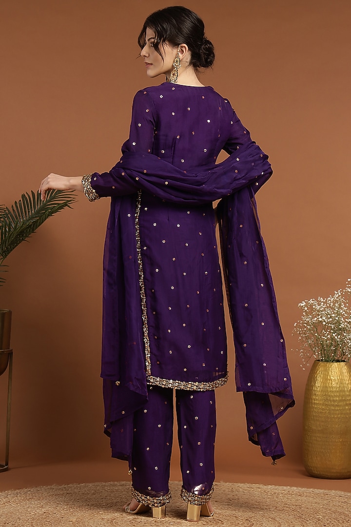Purple Organza Embroidered Kurta Set by Rirasa at Pernia's Pop Up Shop