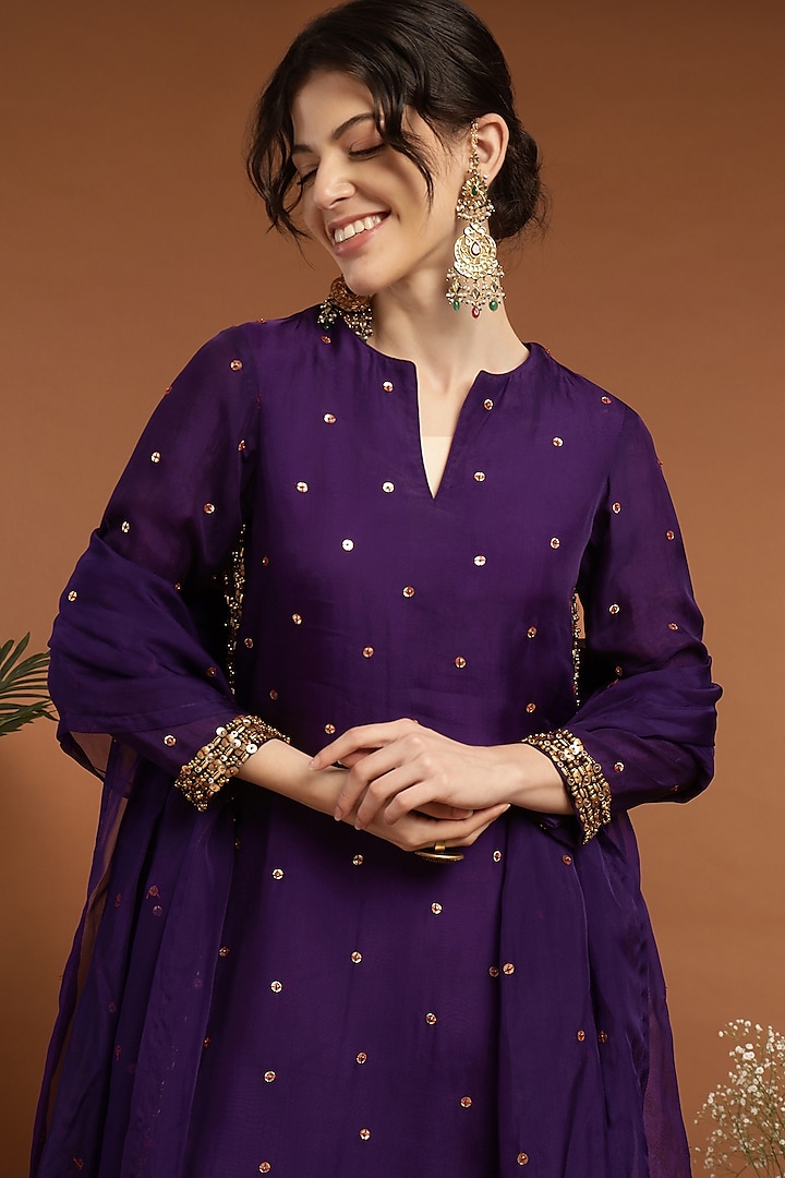 Purple Organza Embroidered Kurta Set by Rirasa at Pernia's Pop Up Shop