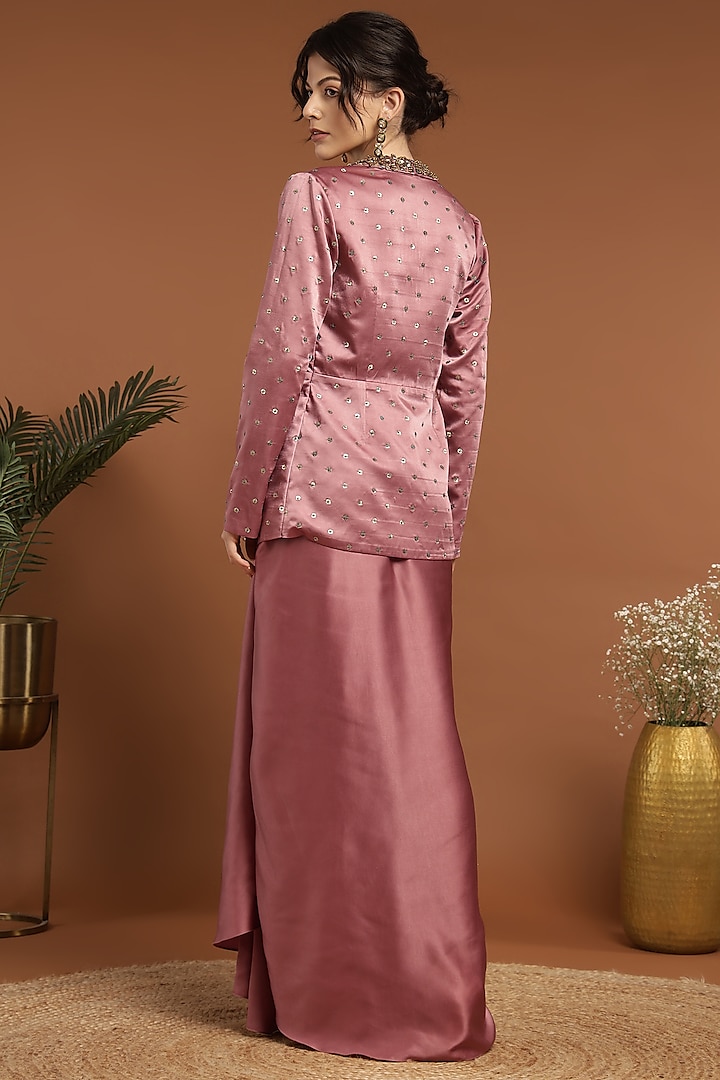 Pink Satin Embroidered Jacket Set by Rirasa at Pernia's Pop Up Shop