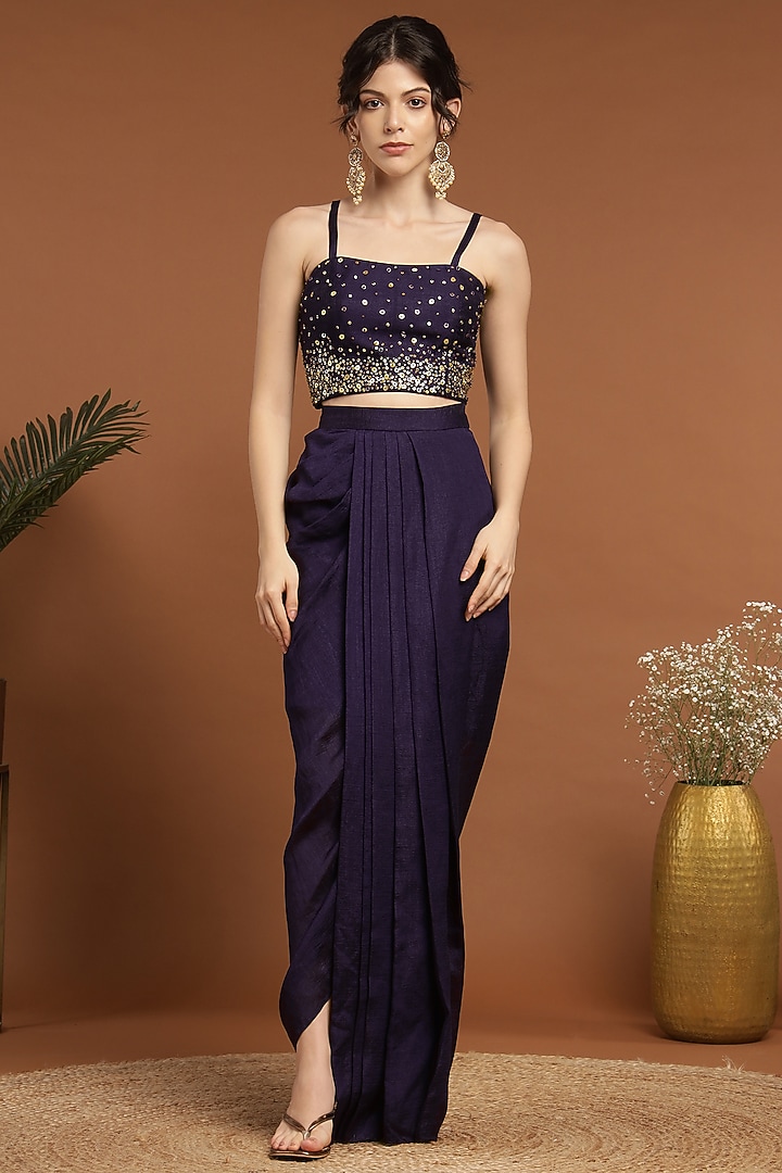 Purple Organza & Silk Hand Embroidered Cape Set by Rirasa at Pernia's Pop Up Shop
