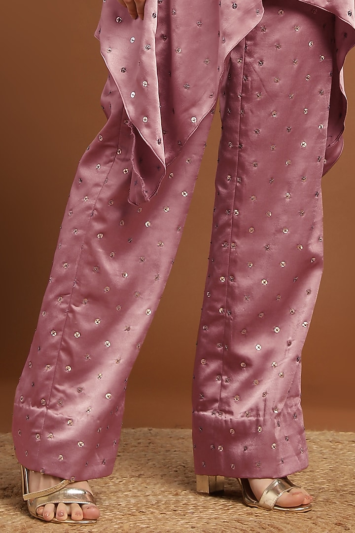 Pastel Pink Satin Embroidered Kurta Set by Rirasa at Pernia's Pop Up Shop