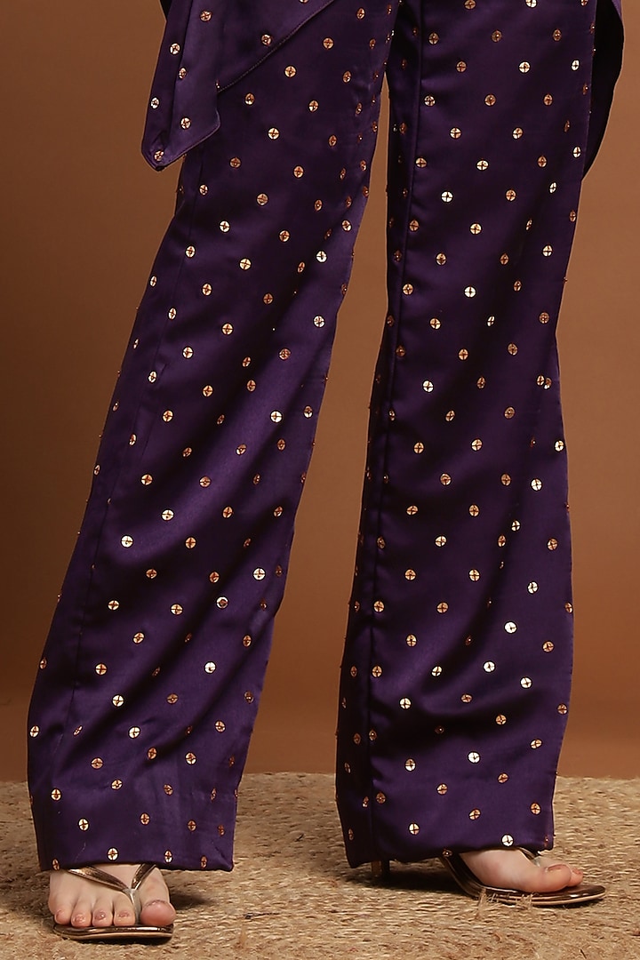 Purple Satin Embroidered Kurta Set by Rirasa at Pernia's Pop Up Shop
