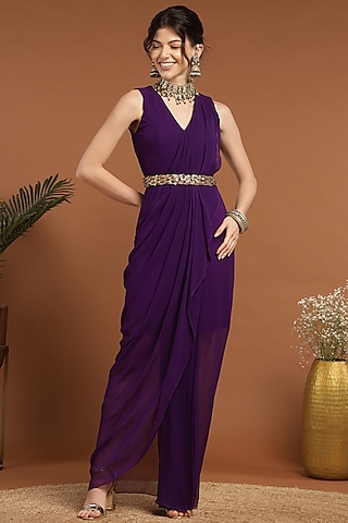 Purple Georgette Draped Dress by Rirasa