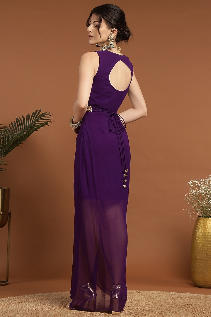 Purple Georgette Draped Summer Dress by Rirasa at Pernia's Pop Up Shop