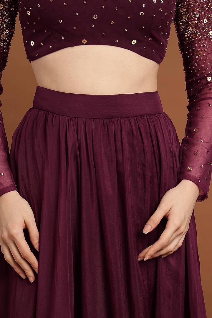 Wine Organza & Net Lehenga Set by Rirasa at Pernia's Pop Up Shop