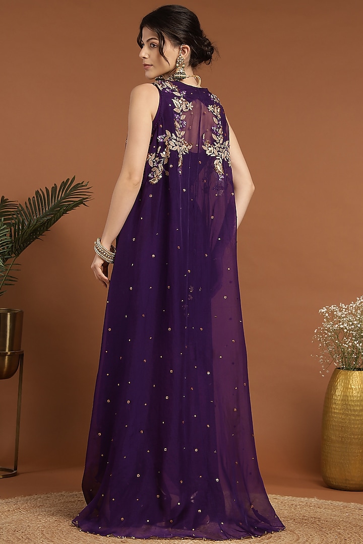 Purple Organza & Georgette Hand Embroidered Jacket Vacation Dress by Rirasa at Pernia's Pop Up Shop
