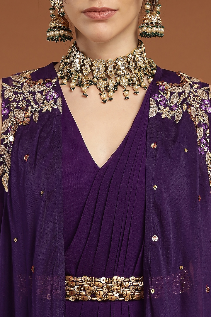 Purple Organza & Georgette Hand Embroidered Jacket Vacation Dress by Rirasa at Pernia's Pop Up Shop
