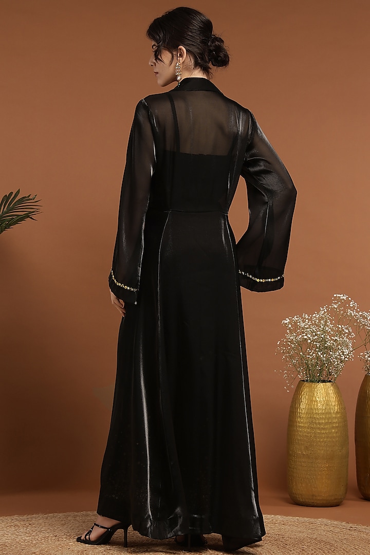 Black Organza & Silk Blend Cape Set by Rirasa at Pernia's Pop Up Shop