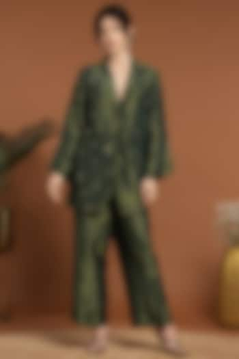 Olive Green Tissue Hand Work Jacket Set by Rirasa at Pernia's Pop Up Shop