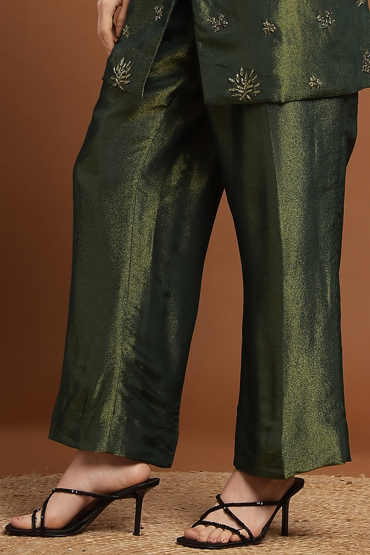 Olive Green Tissue Hand Work Jacket Set by Rirasa at Pernia's Pop Up Shop