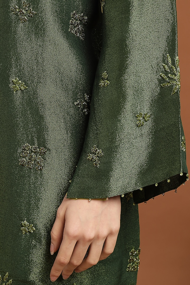 Olive Green Tissue Hand Work Jacket Set by Rirasa at Pernia's Pop Up Shop
