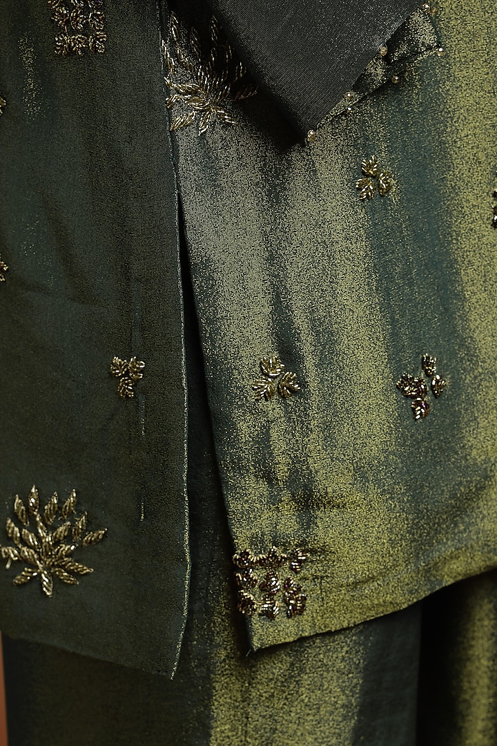 Olive Green Tissue Hand Work Jacket Set by Rirasa at Pernia's Pop Up Shop
