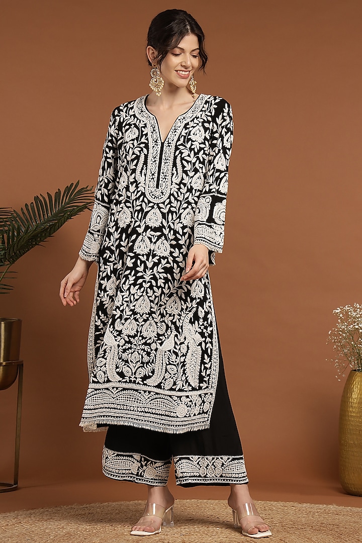 Black Georgette Hand Work Kurta Set by Rirasa at Pernia's Pop Up Shop