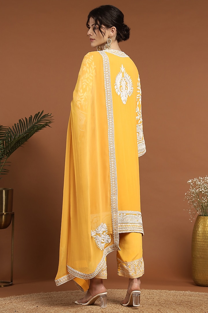 Yellow Georgette Hand Work Kurta Set by Rirasa at Pernia's Pop Up Shop