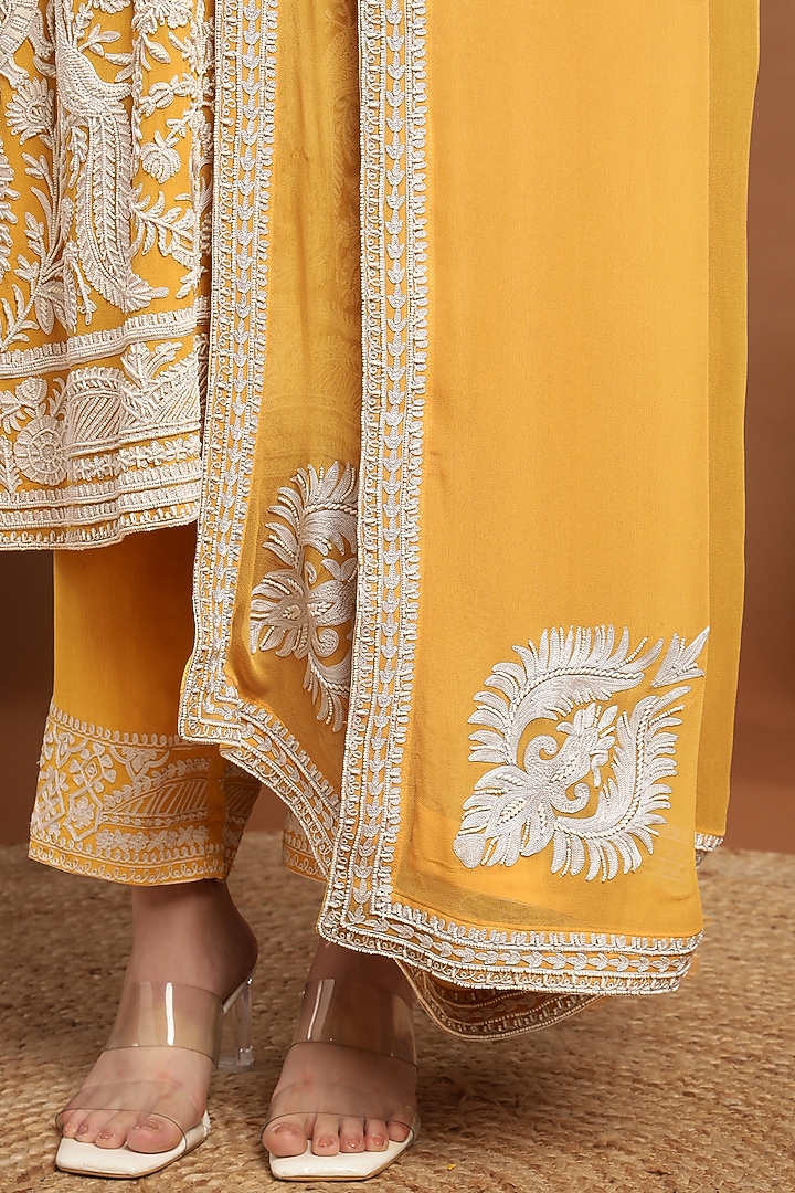 Yellow Georgette Hand Work Kurta Set by Rirasa at Pernia's Pop Up Shop