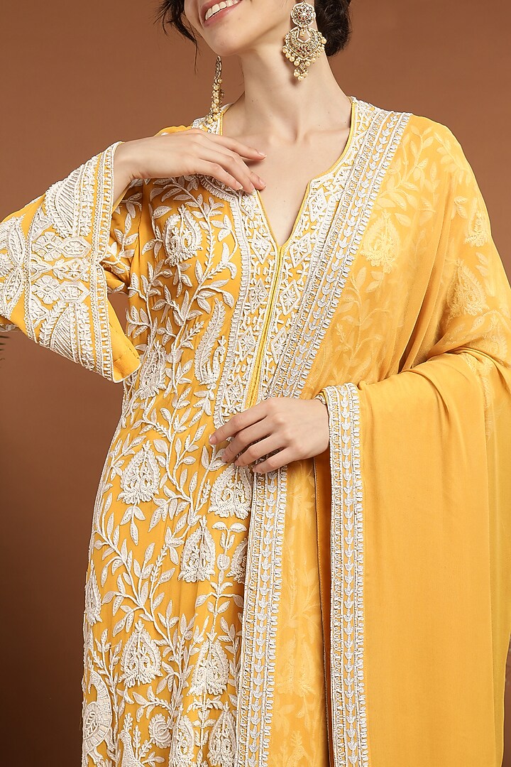 Yellow Georgette Hand Work Kurta Set by Rirasa at Pernia's Pop Up Shop