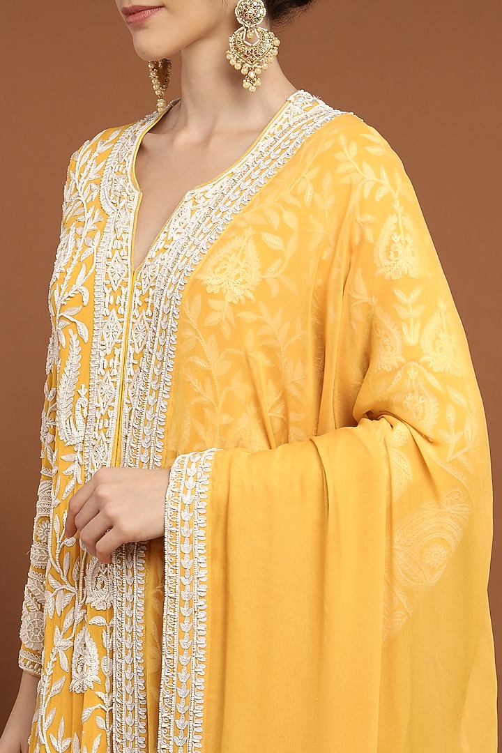 Yellow Georgette Hand Work Kurta Set by Rirasa at Pernia's Pop Up Shop