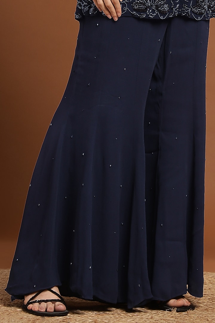 Deep Blue Net & Georgette Hand Beaded Kurta Set by Rirasa at Pernia's Pop Up Shop