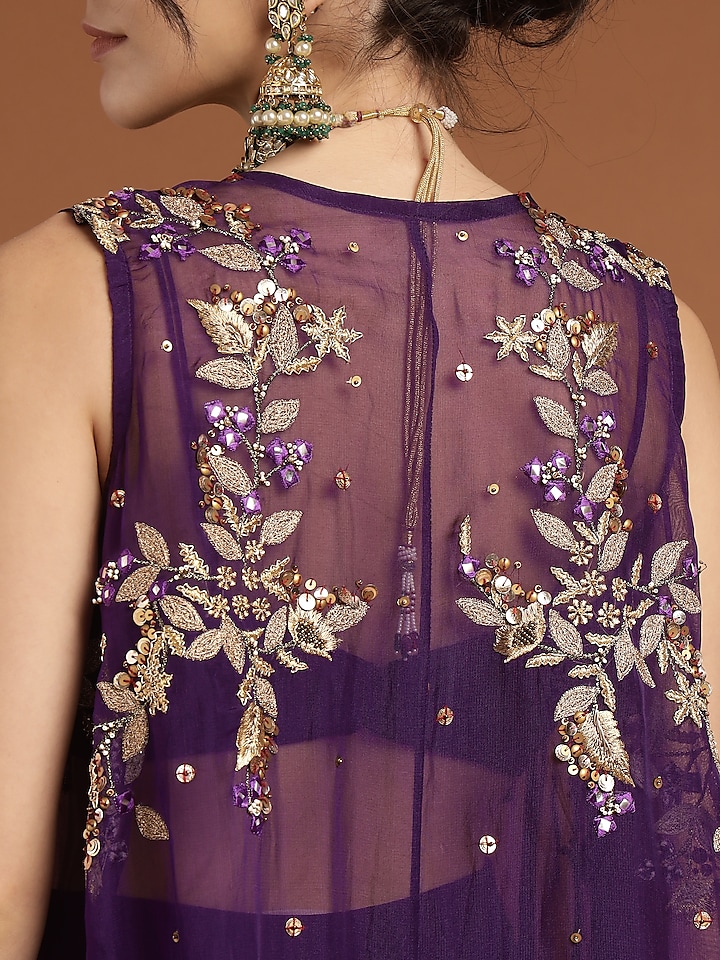 Purple Organza & Georgette Hand Embroidered Cape Set by Rirasa at Pernia's Pop Up Shop