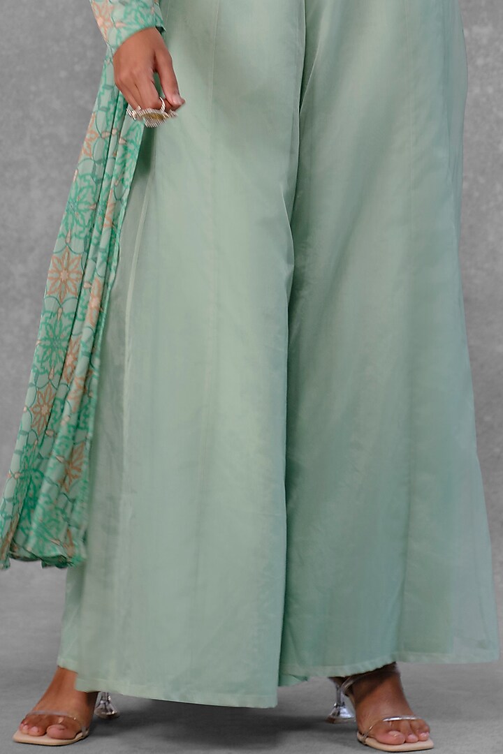 Mint Georgette Printed & Embroidered Jacket Set by Riraan By Rikita & Ratna at Pernia's Pop Up Shop