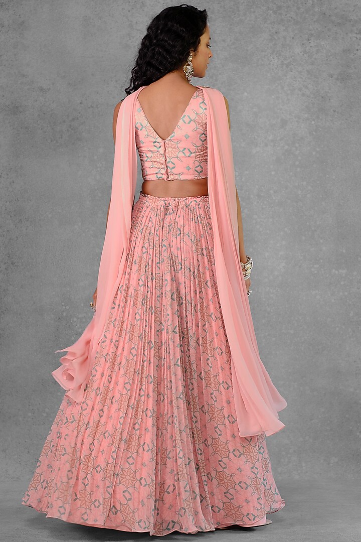 Pink Cotton Satin & Georgette Printed Wedding Lehenga Set by Riraan By Rikita & Ratna at Pernia's Pop Up Shop