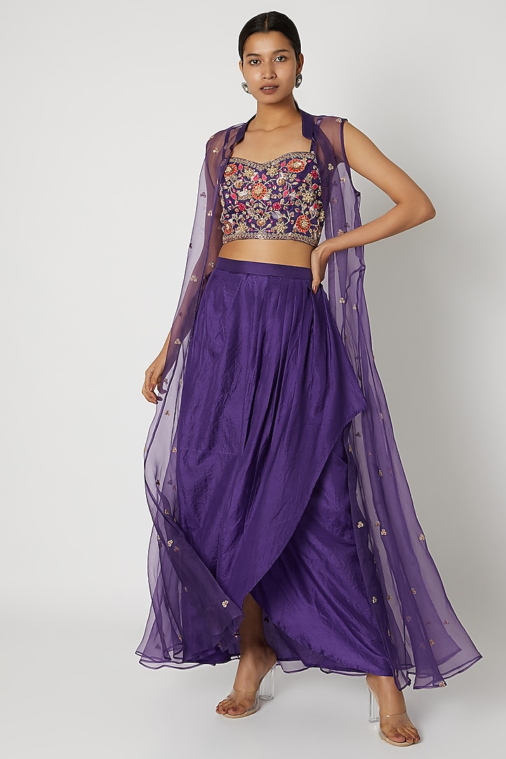 Purple Embroidered Draped Skirt Set by Riraan By Rikita & Ratna