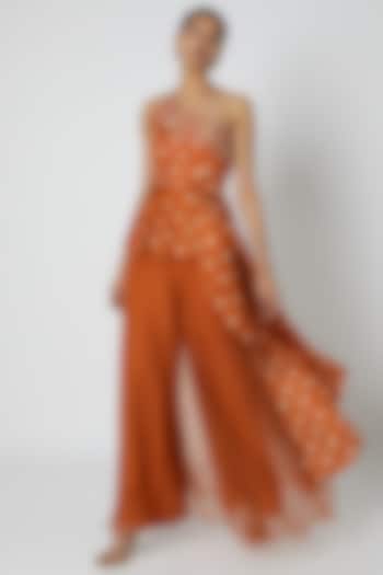 Orange Embroidered Top With Palazzo Pants & Dupatta by Riraan By Rikita & Ratna at Pernia's Pop Up Shop