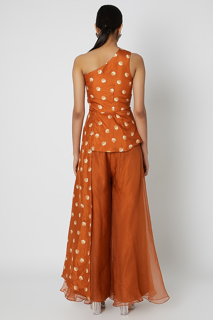 Orange Embroidered Top With Palazzo Pants & Dupatta by Riraan By Rikita & Ratna at Pernia's Pop Up Shop