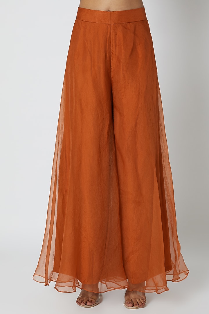 Orange Embroidered Top With Palazzo Pants & Dupatta by Riraan By Rikita & Ratna at Pernia's Pop Up Shop