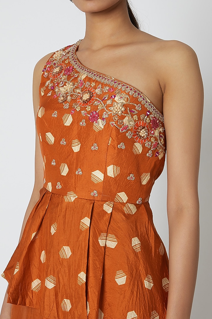 Orange Embroidered Top With Palazzo Pants & Dupatta by Riraan By Rikita & Ratna at Pernia's Pop Up Shop