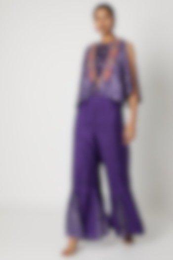 Purple Embroidered Bustier With Jacket & Palazzo Pants by Riraan By Rikita & Ratna