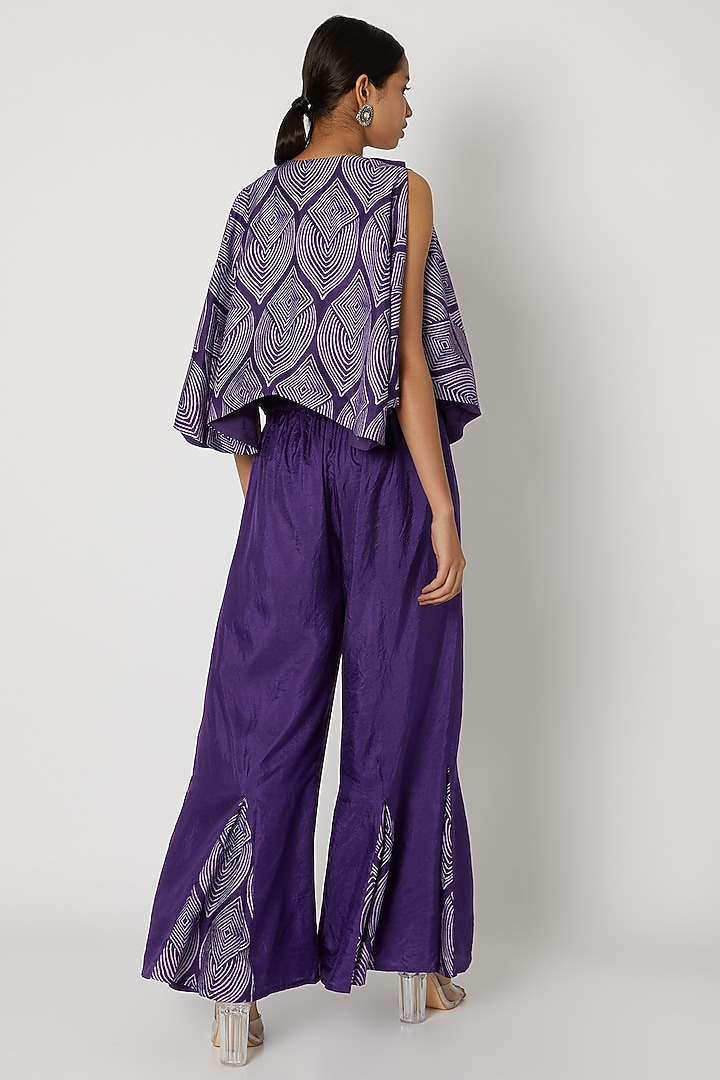 Purple Embroidered Bustier With Jacket & Palazzo Pants by Riraan By Rikita & Ratna at Pernia's Pop Up Shop