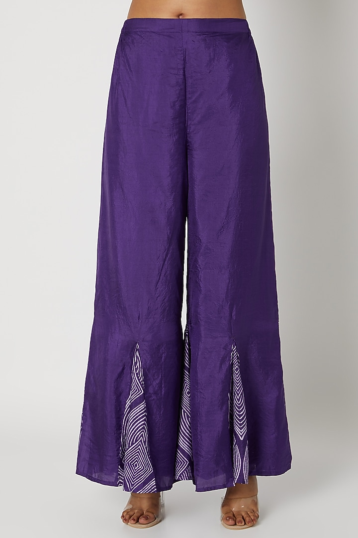 Purple Embroidered Bustier With Jacket & Palazzo Pants by Riraan By Rikita & Ratna at Pernia's Pop Up Shop