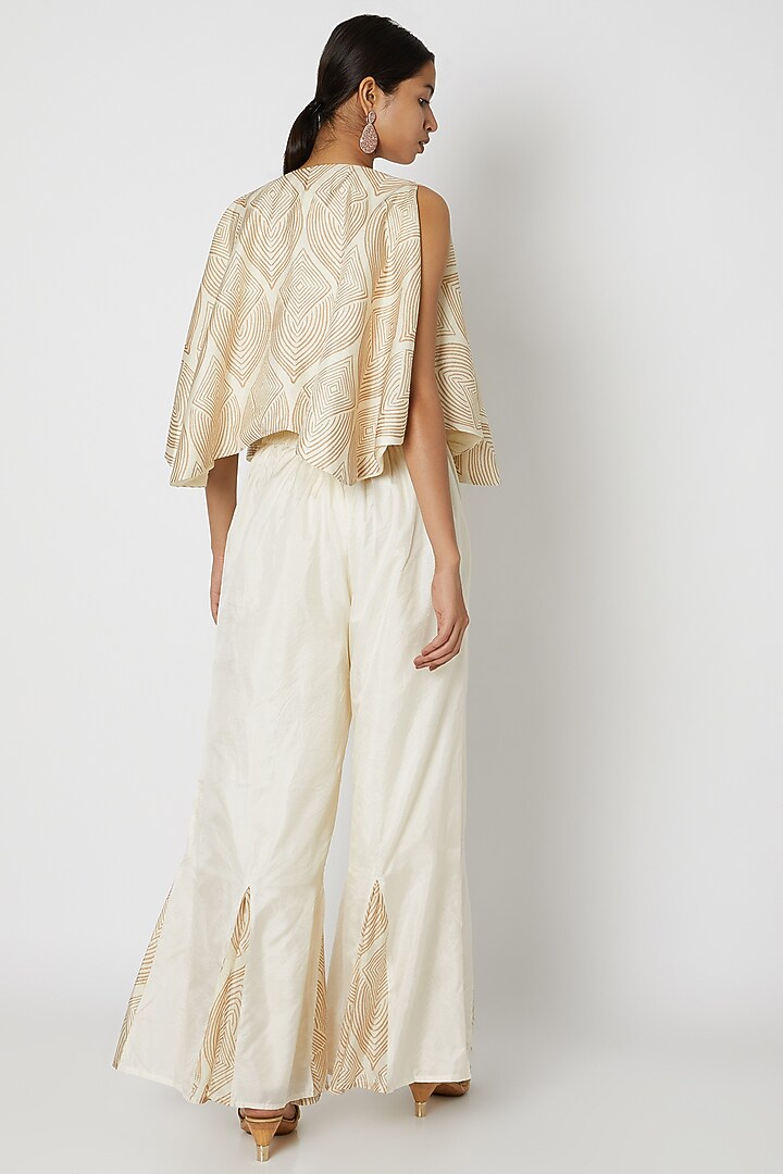 White Embroidered Bustier With Jacket & Palazzo Pants by Riraan By Rikita & Ratna at Pernia's Pop Up Shop